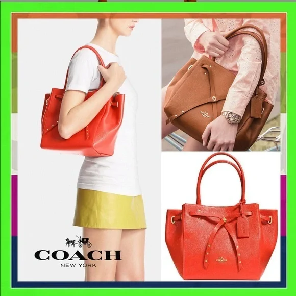 NWOT Coach Refined Pebbled Leather Turnlock Tie Tote - Picture 5 of 14